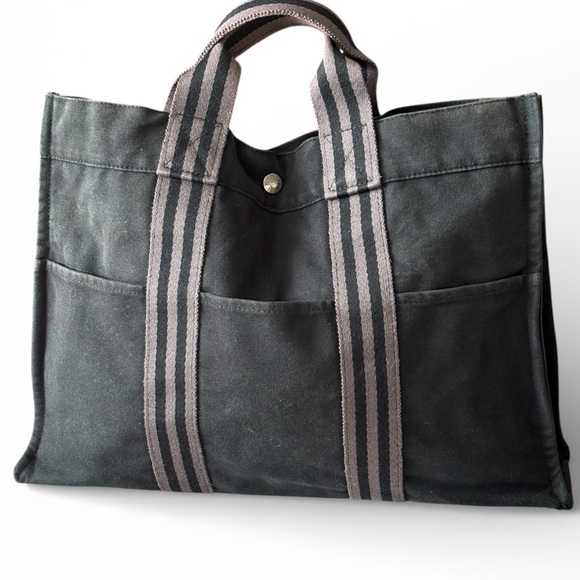 Hermes Handbags - Hermes Fourre-tout Canvas black and greyTote Bag
